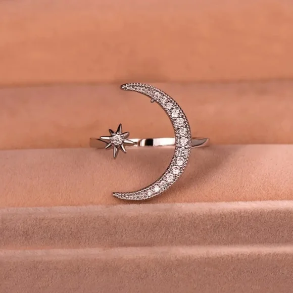 Sparkle Moon Star Silver Ring - Picture 4 of 5